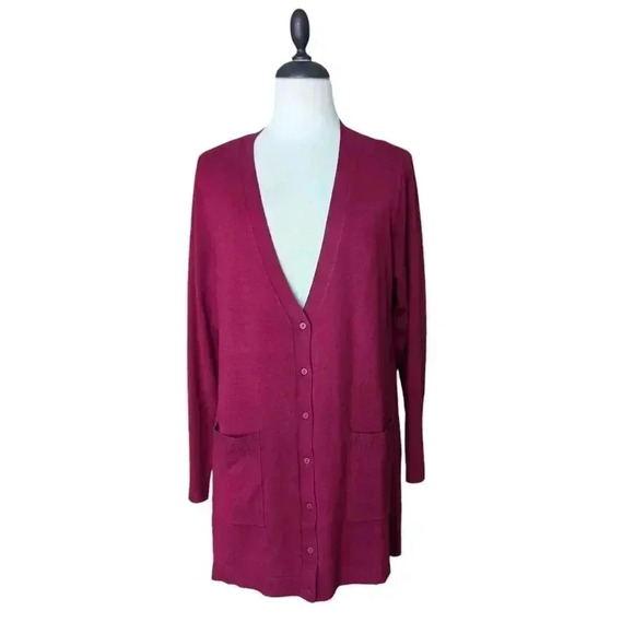 New Monroe & Main Large Red Wine Tunic Long Sleeve cardigan Sweater Button Up - Picture 1 of 6